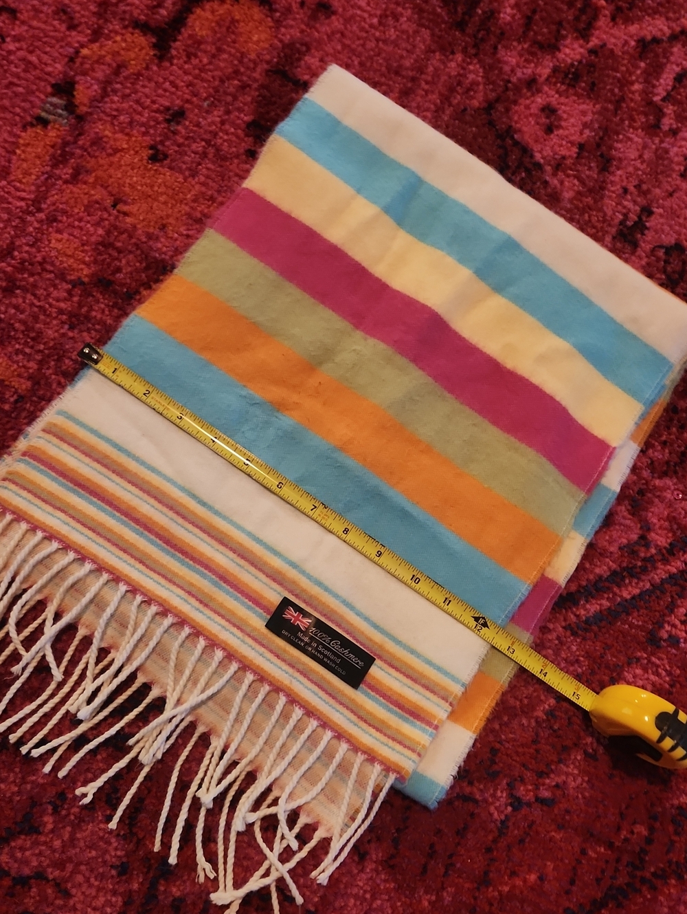 100% Cashmere Multi-Color Stripe Scarf - Classic Breton Style - Picture 3 of 6